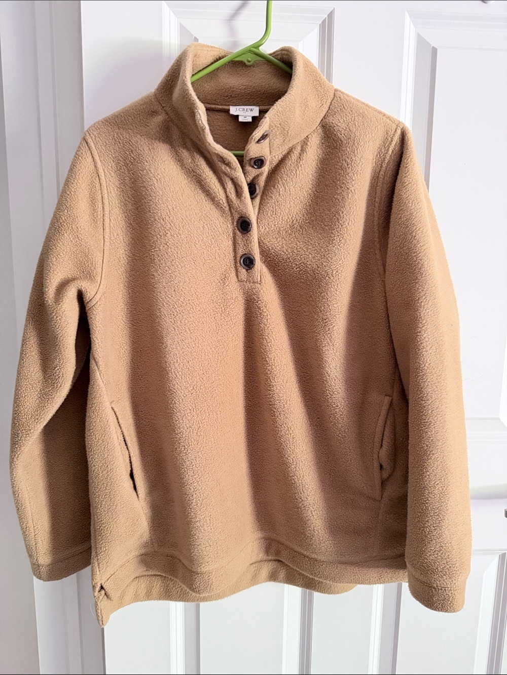 J. Crew Camel Button-Neck Fleece Pullover